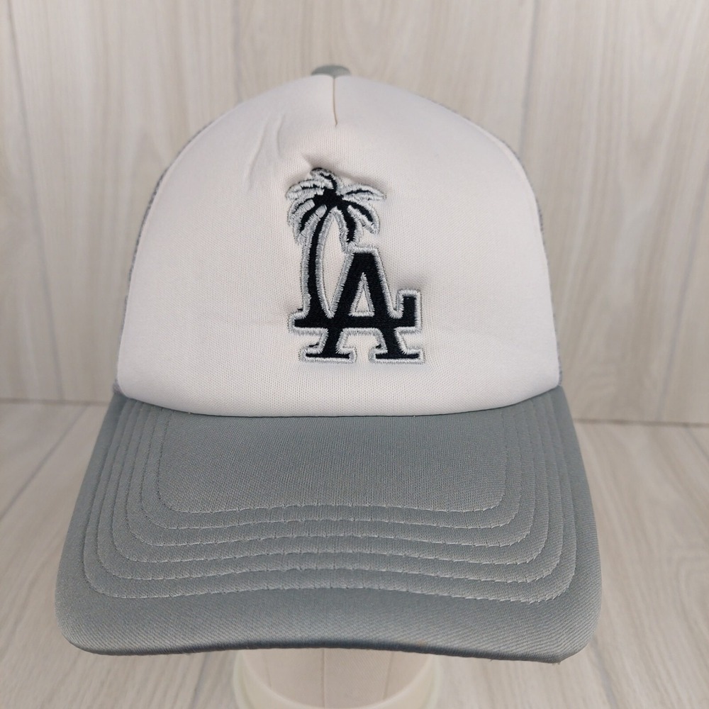 LA Dodgers Trucker Hat Unisex OS White Grey Palm Tree Snapback Cap